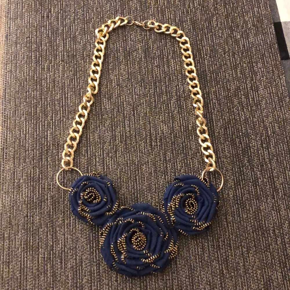 Navy & Gold Flower Necklace